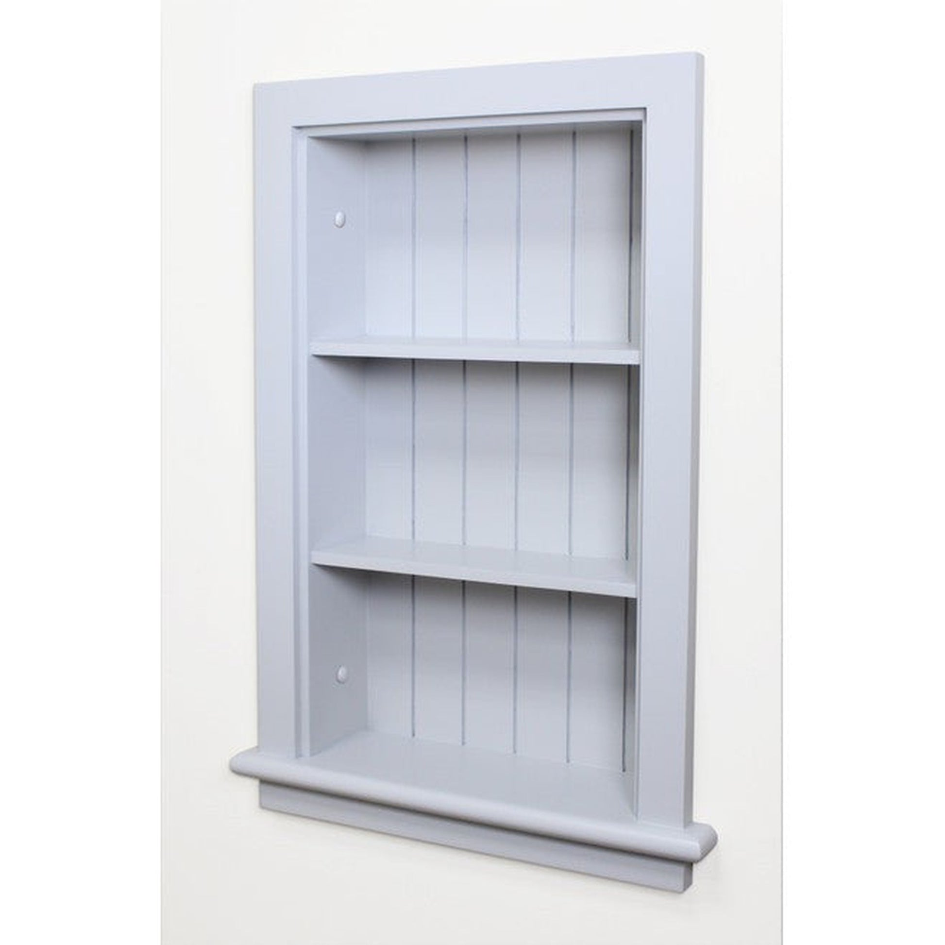 Fox Hollow Furnishings Aiden 14" x 24" Light Gray Recessed Wall Niche With Beadboard Back