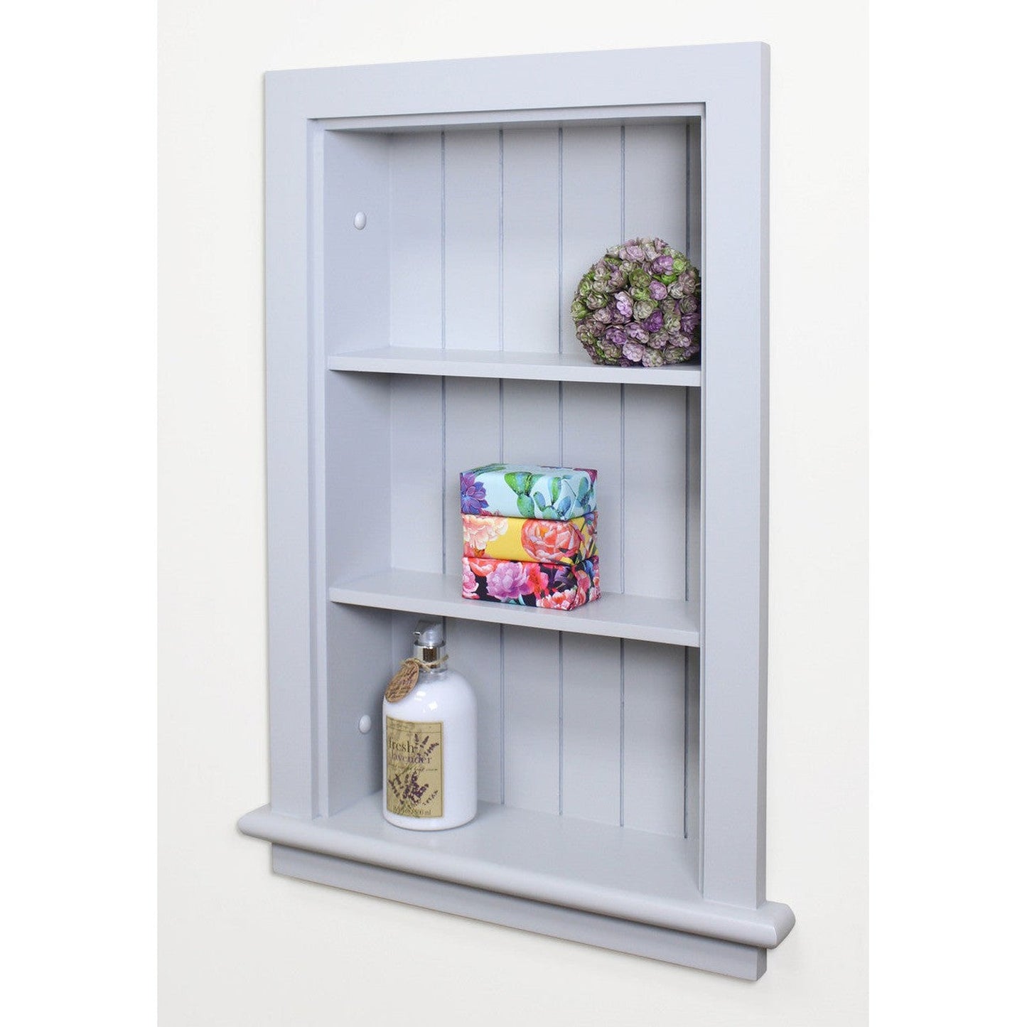 Fox Hollow Furnishings Aiden 14" x 24" Light Gray Recessed Wall Niche With Beadboard Back