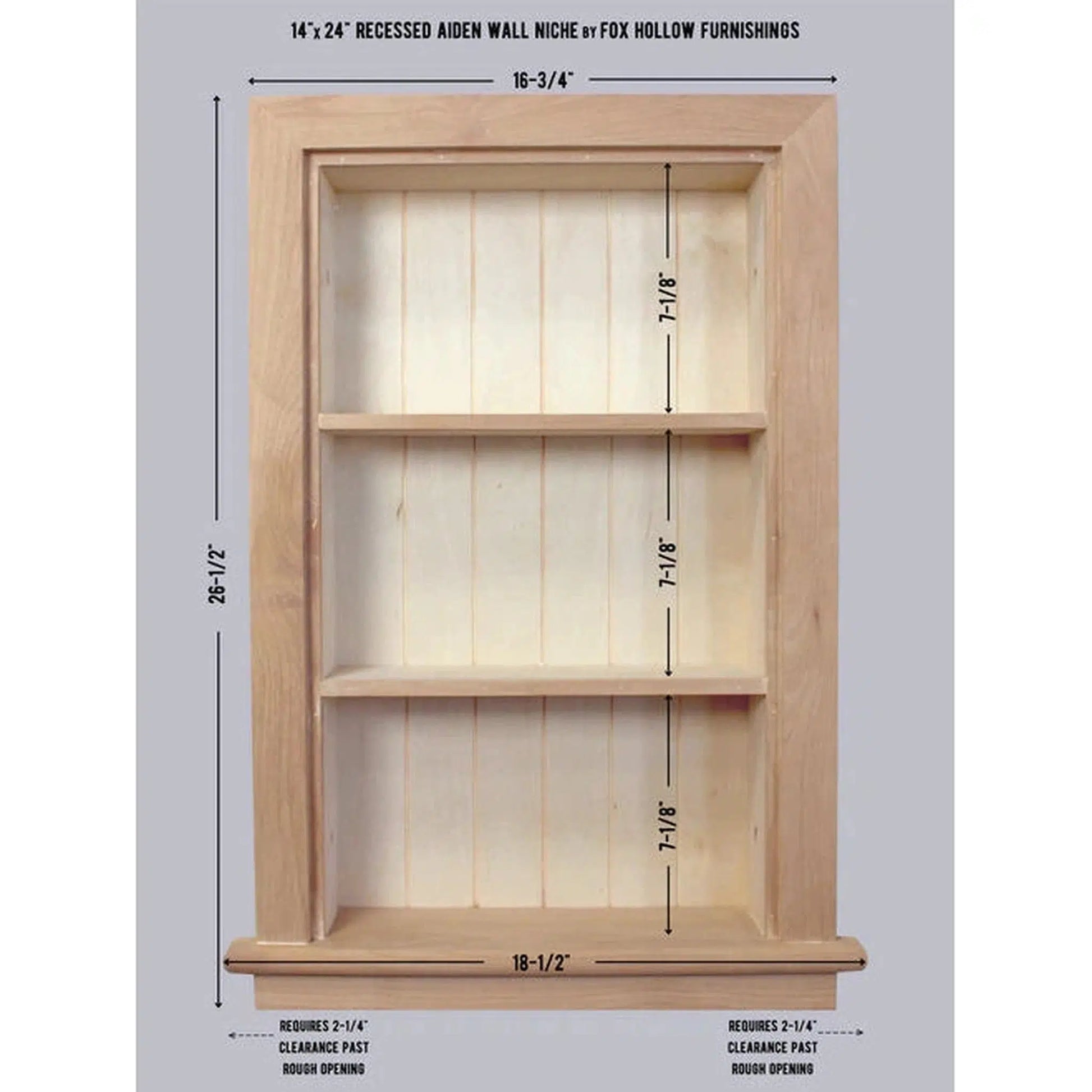 Fox Hollow Furnishings Aiden 14" x 24" Unfinished Recessed Wall Niche With Beadboard Back