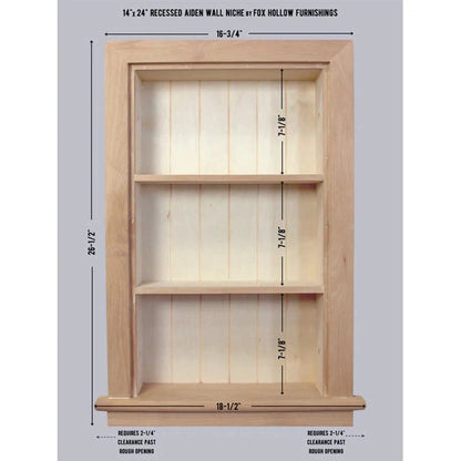 Fox Hollow Furnishings Aiden 14" x 24" Unfinished Recessed Wall Niche With Beadboard Back