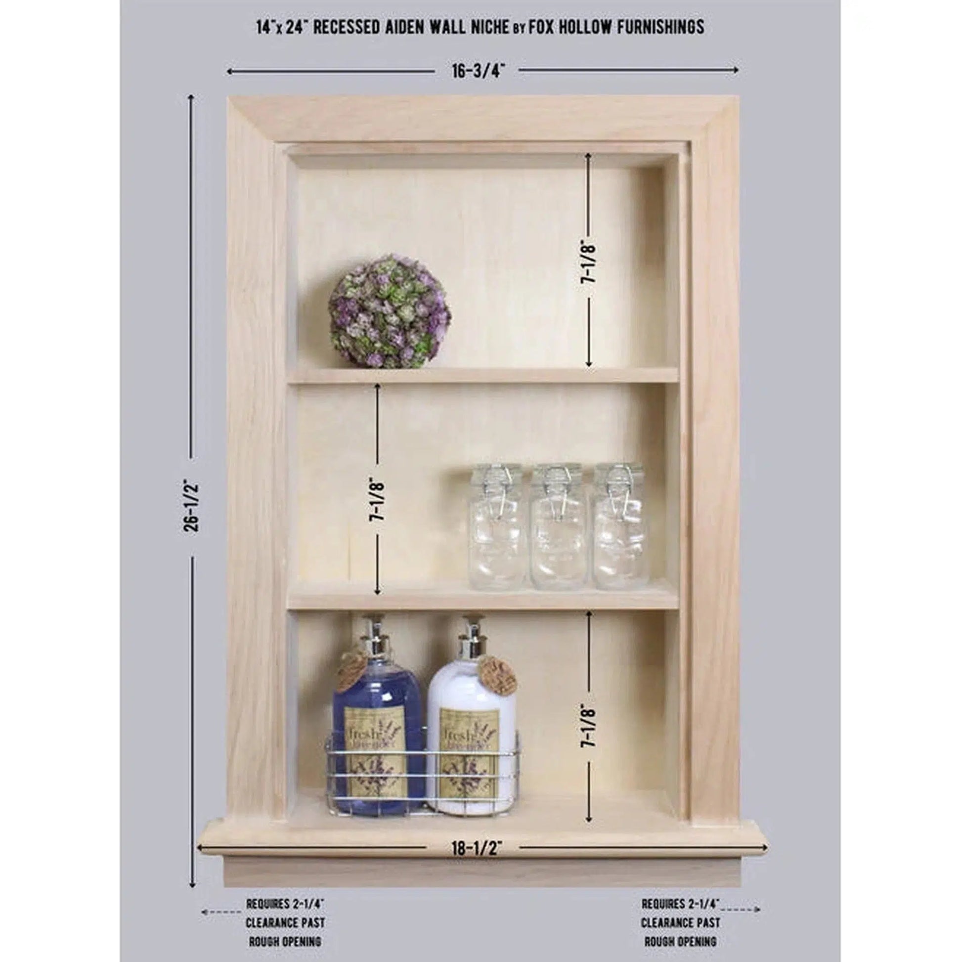 Fox Hollow Furnishings Aiden 14" x 24" Unfinished Recessed Wall Niche With Plain Back