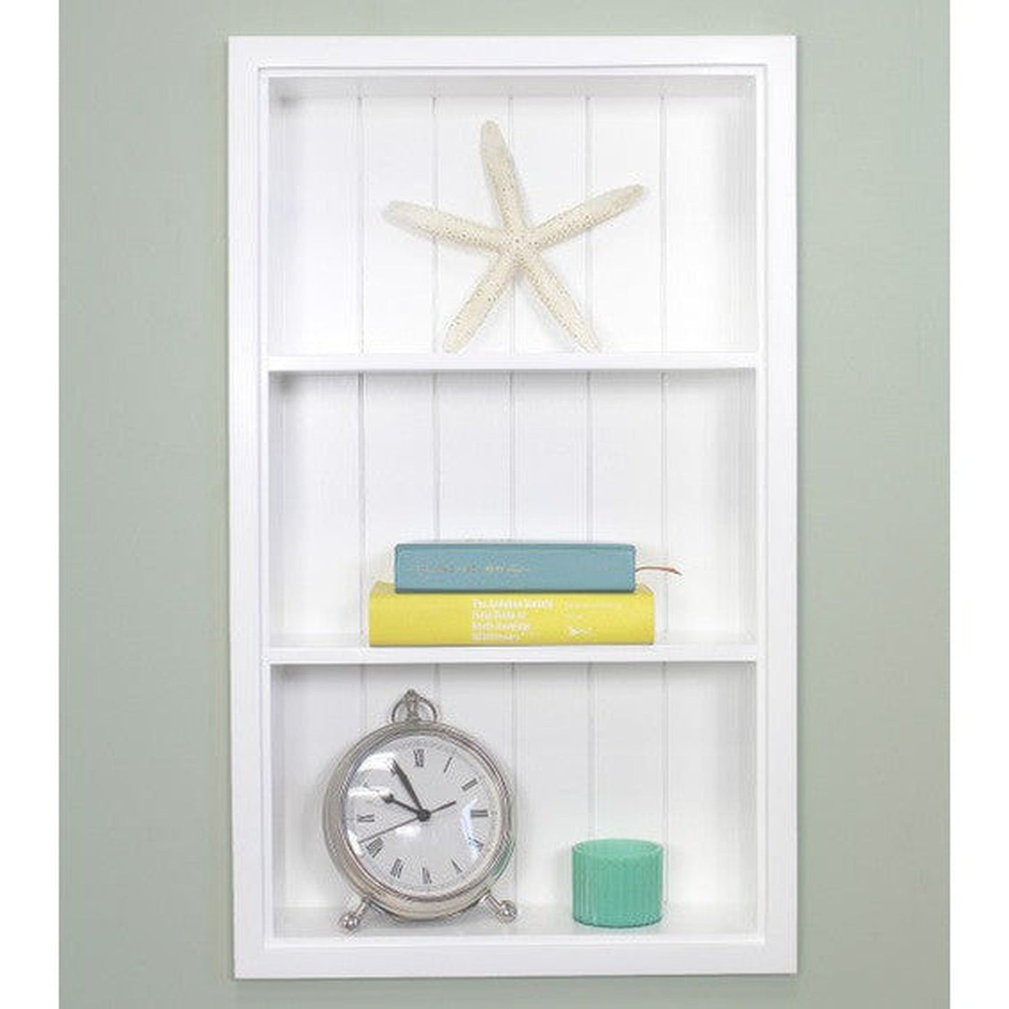 Fox Hollow Furnishings Aiden 14" x 24" White Recessed Sloane Wall Niche With Beadboard Back