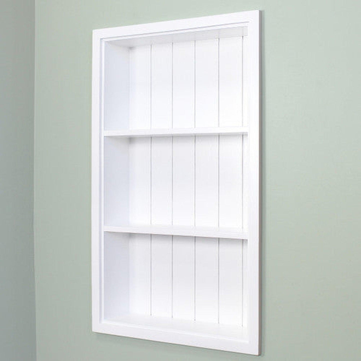 Fox Hollow Furnishings Aiden 14" x 24" White Recessed Sloane Wall Niche With Beadboard Back