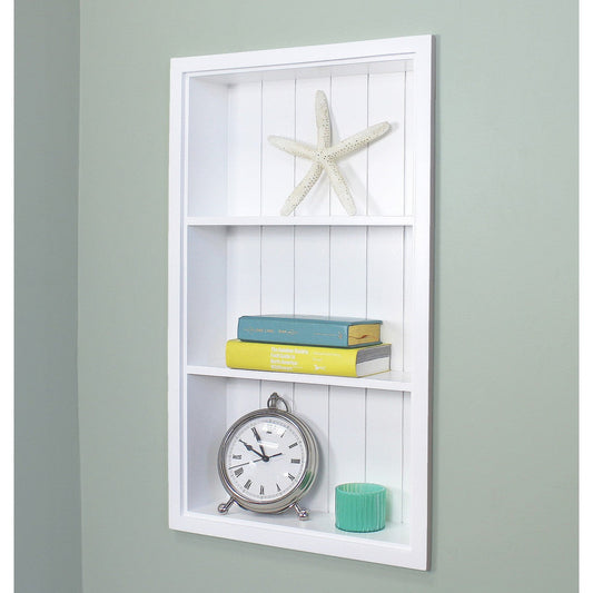 Fox Hollow Furnishings Aiden 14" x 24" White Recessed Sloane Wall Niche With Beadboard Back