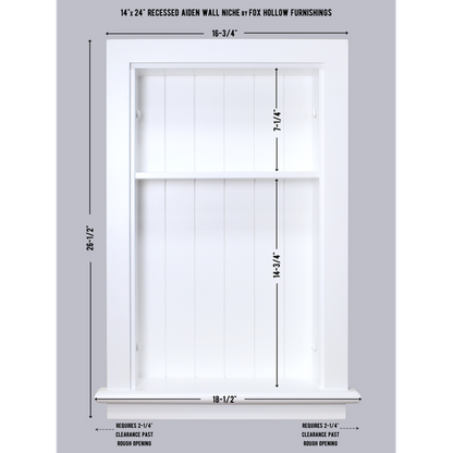 Fox Hollow Furnishings Aiden 14" x 24" White Recessed Wall Niche With Beadboard Back and One Shelf