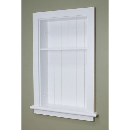 Fox Hollow Furnishings Aiden 14" x 24" White Recessed Wall Niche With Beadboard Back and One Shelf