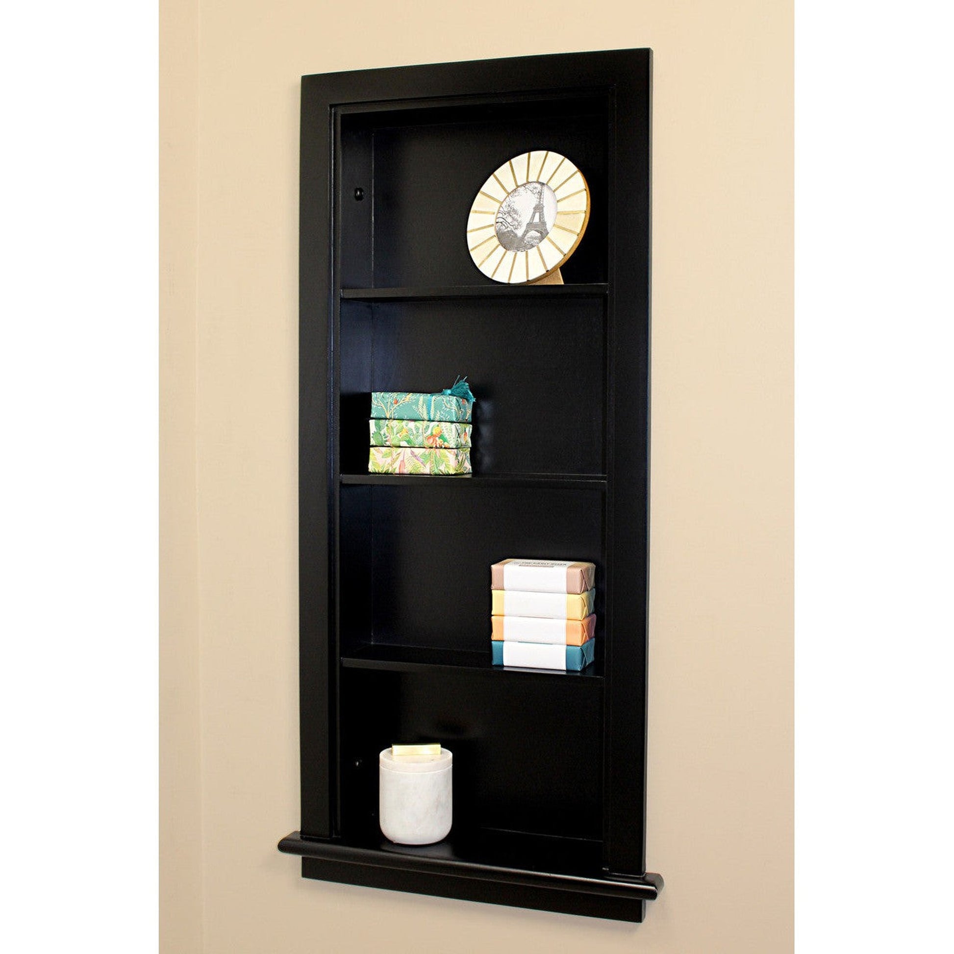 Fox Hollow Furnishings Aiden 14" x 36" Black Recessed Wall Niche With Plain Back and Three Shelves