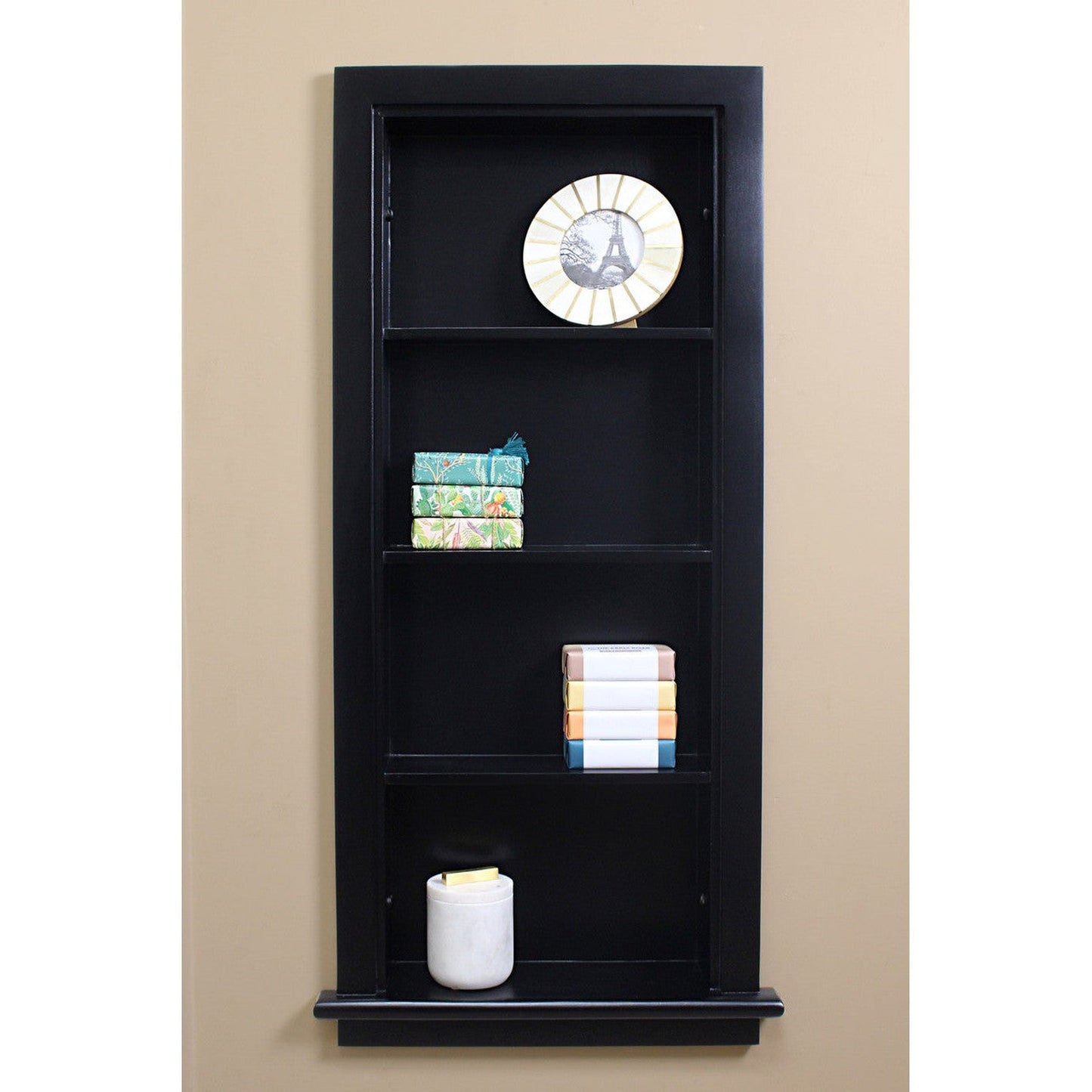 Fox Hollow Furnishings Aiden 14" x 36" Black Recessed Wall Niche With Plain Back and Three Shelves