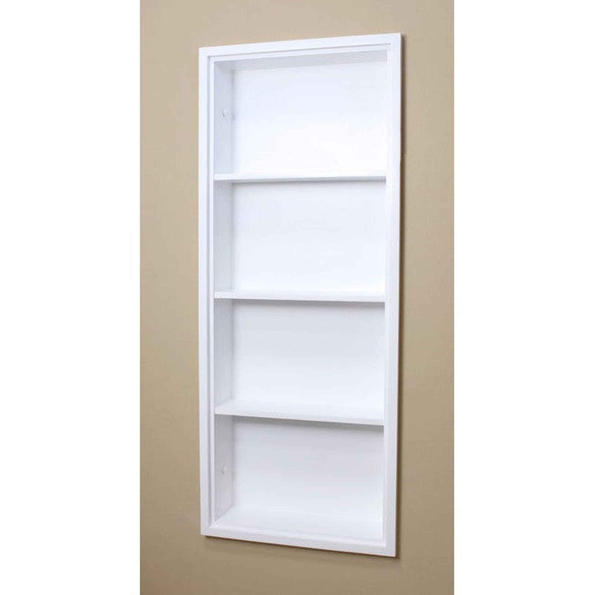 Fox Hollow Furnishings Aiden 14" x 36" White Recessed Sloane Wall Niche With Plain Back and Three Shelves