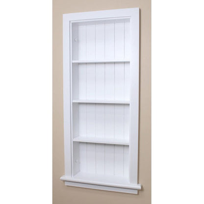 Fox Hollow Furnishings Aiden 14" x 36" White Recessed Wall Niche With Beadboard Back and Three Shelves