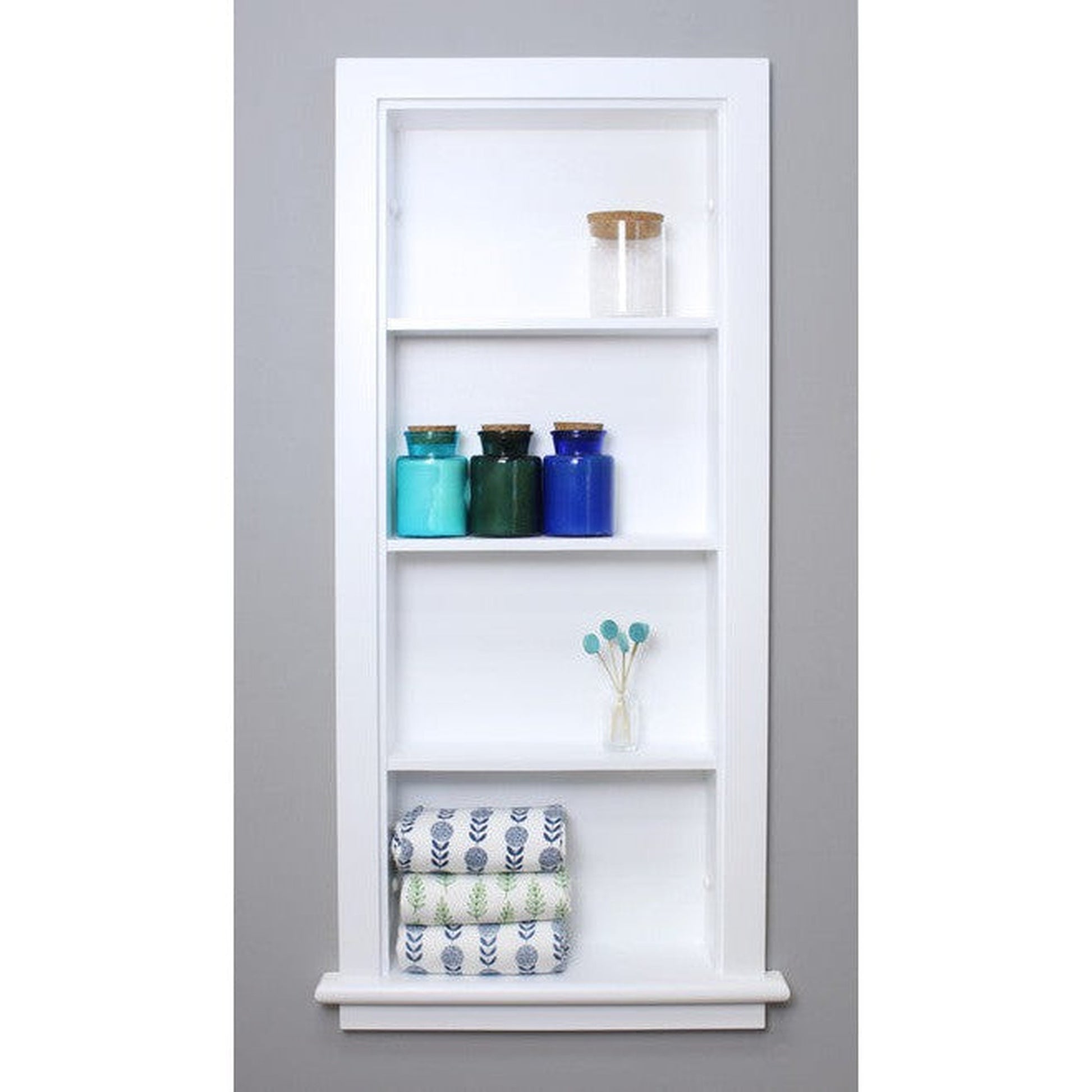 Fox Hollow Furnishings Aiden 14" x 36" White Recessed Wall Niche With Plain Back and Three Shelves