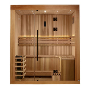 Golden Designs 79" W x 59" D x 83" T 2025 Updated Copenhagen Edition 3 Person Traditional Sauna - Canadian Red Cedar Interior and Pacific Premium Clear Cedar Exterior