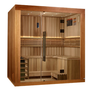 Golden Designs 79" W x 59" D x 83" T 2025 Updated Copenhagen Edition 3 Person Traditional Sauna - Canadian Red Cedar Interior and Pacific Premium Clear Cedar Exterior