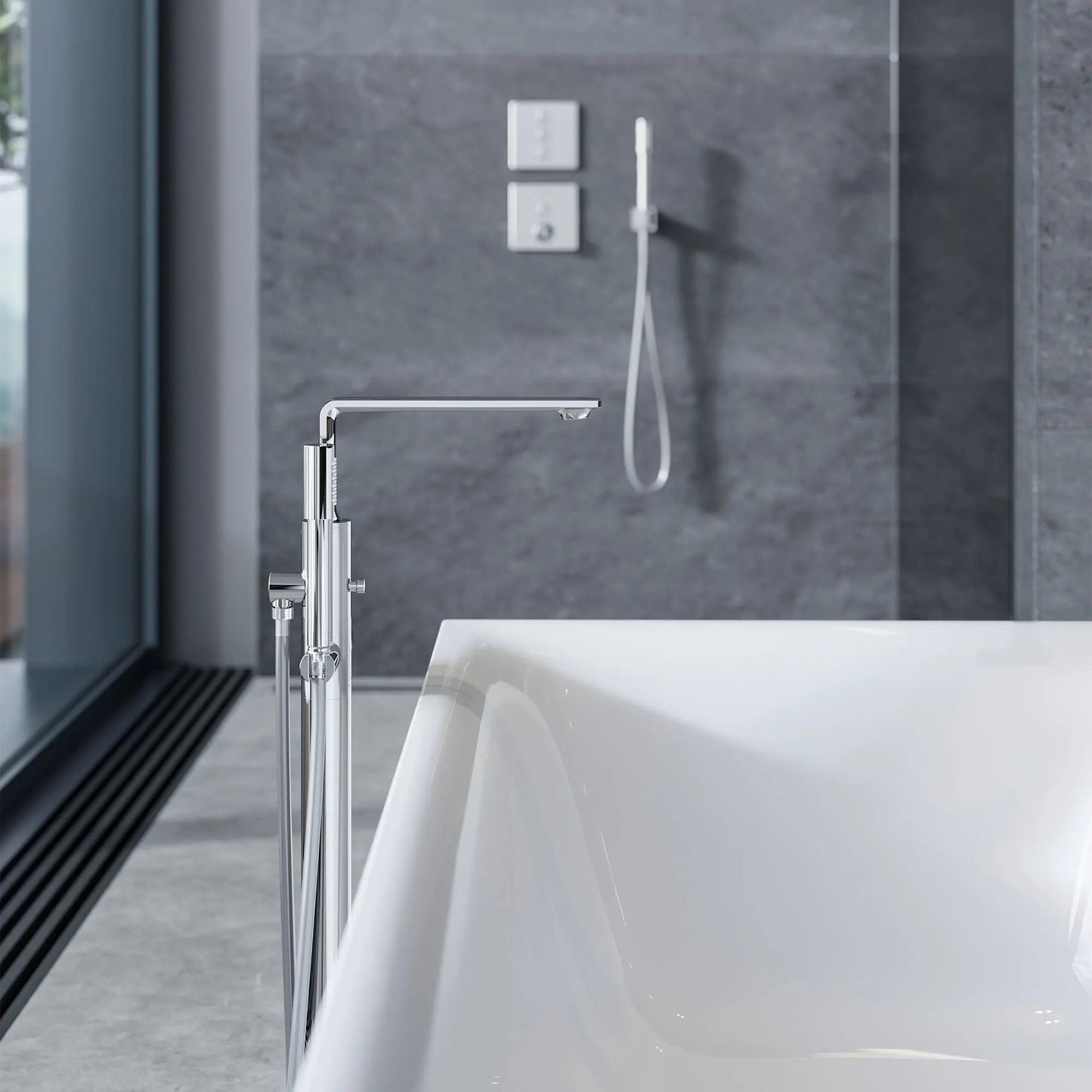 Grohe Allure 1.75 GPM Single-Handle Freestanding StarLight Chrome Tub Faucet With Hand Shower