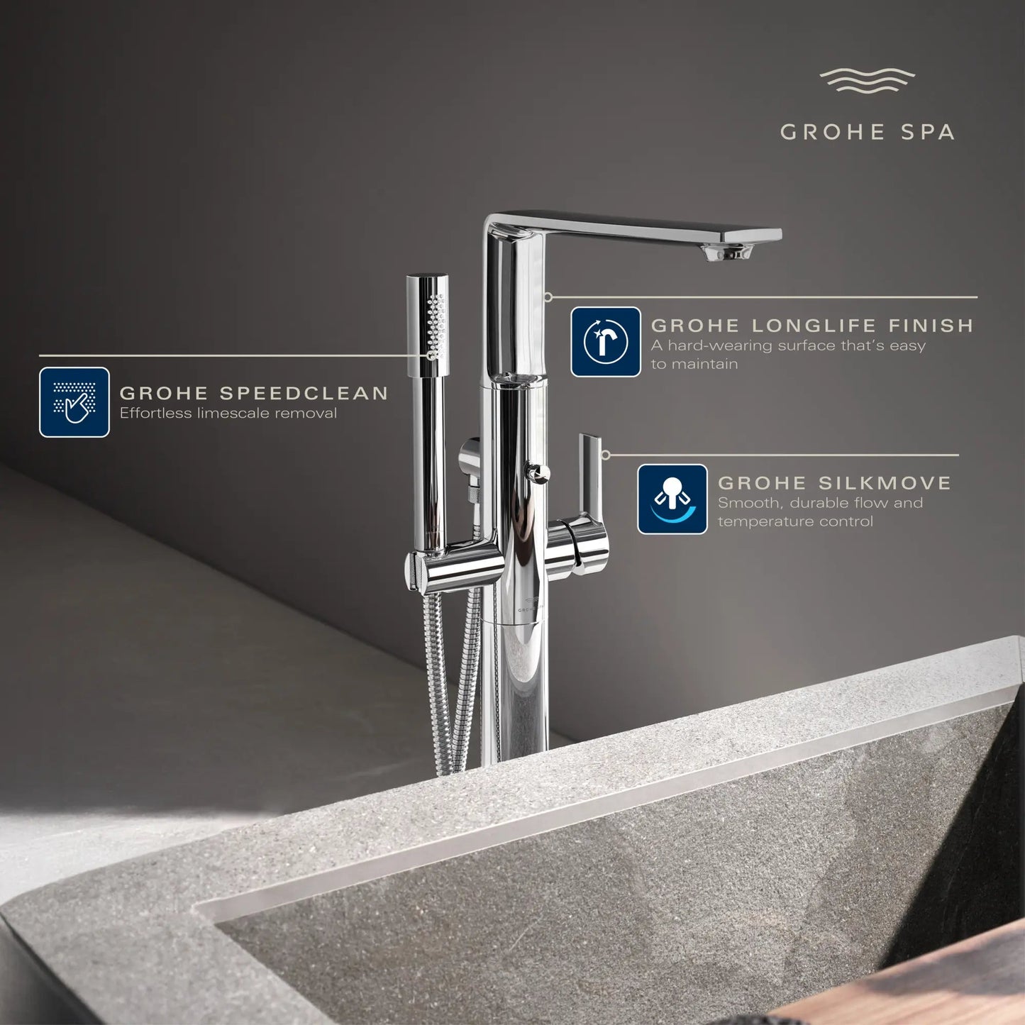 Grohe Allure 1.75 GPM Single-Handle Freestanding StarLight Chrome Tub Faucet With Hand Shower