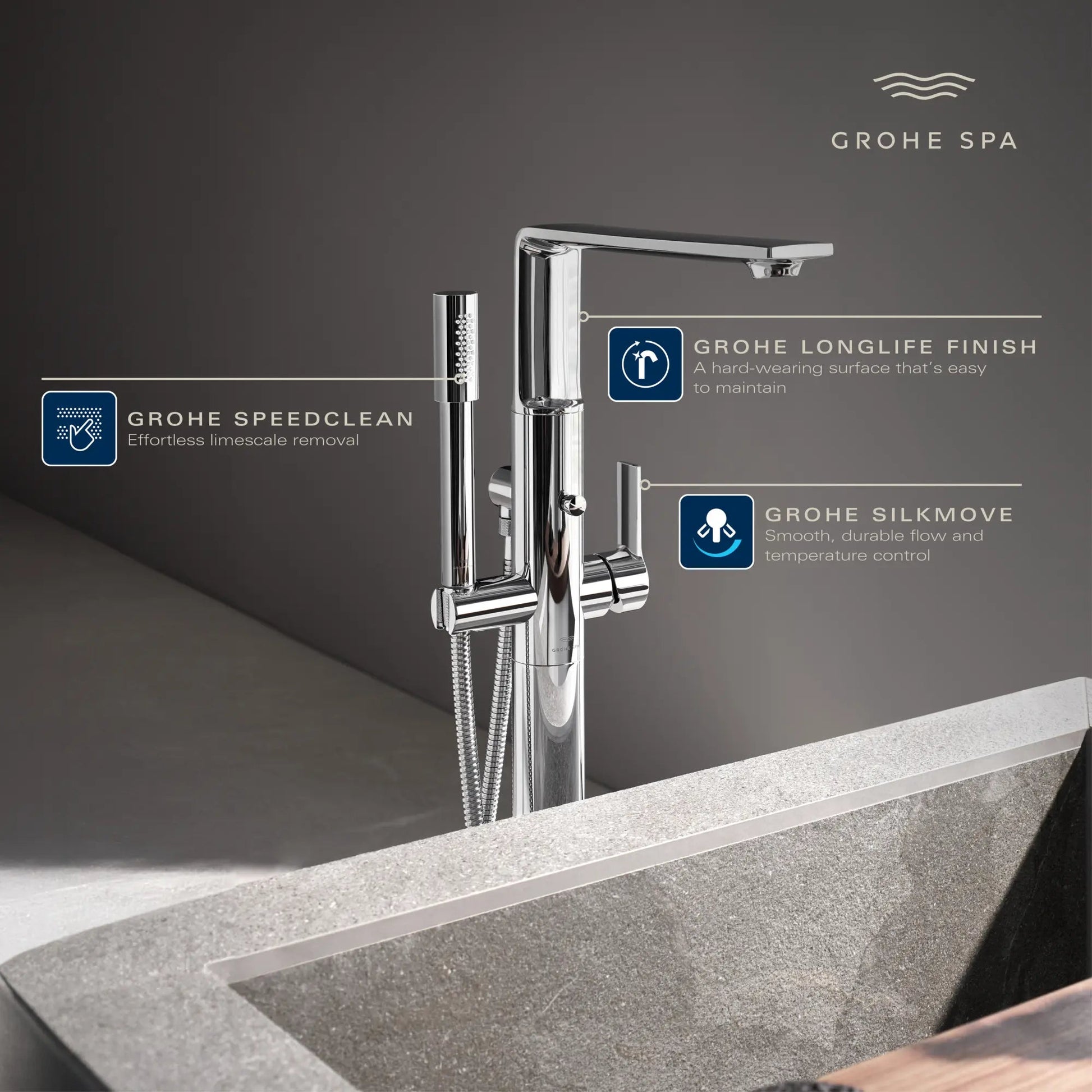 Grohe Allure 1.75 GPM Single-Handle Freestanding StarLight Chrome Tub Faucet With Hand Shower