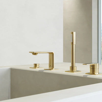 Grohe Allure 4-Hole Single-Handle Brushed Cool Sunrise Deck Mount Roman Tub Faucet With 1.75 GPM Hand Shower