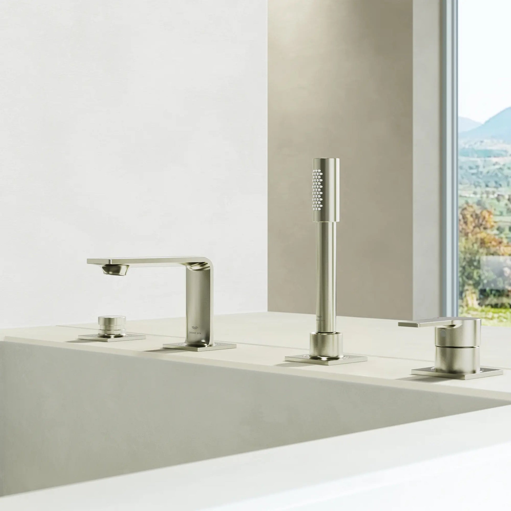 Grohe Allure 4-Hole Single-Handle Brushed Nickel Infinity Deck Mount Roman Tub Faucet With 1.75 GPM Hand Shower