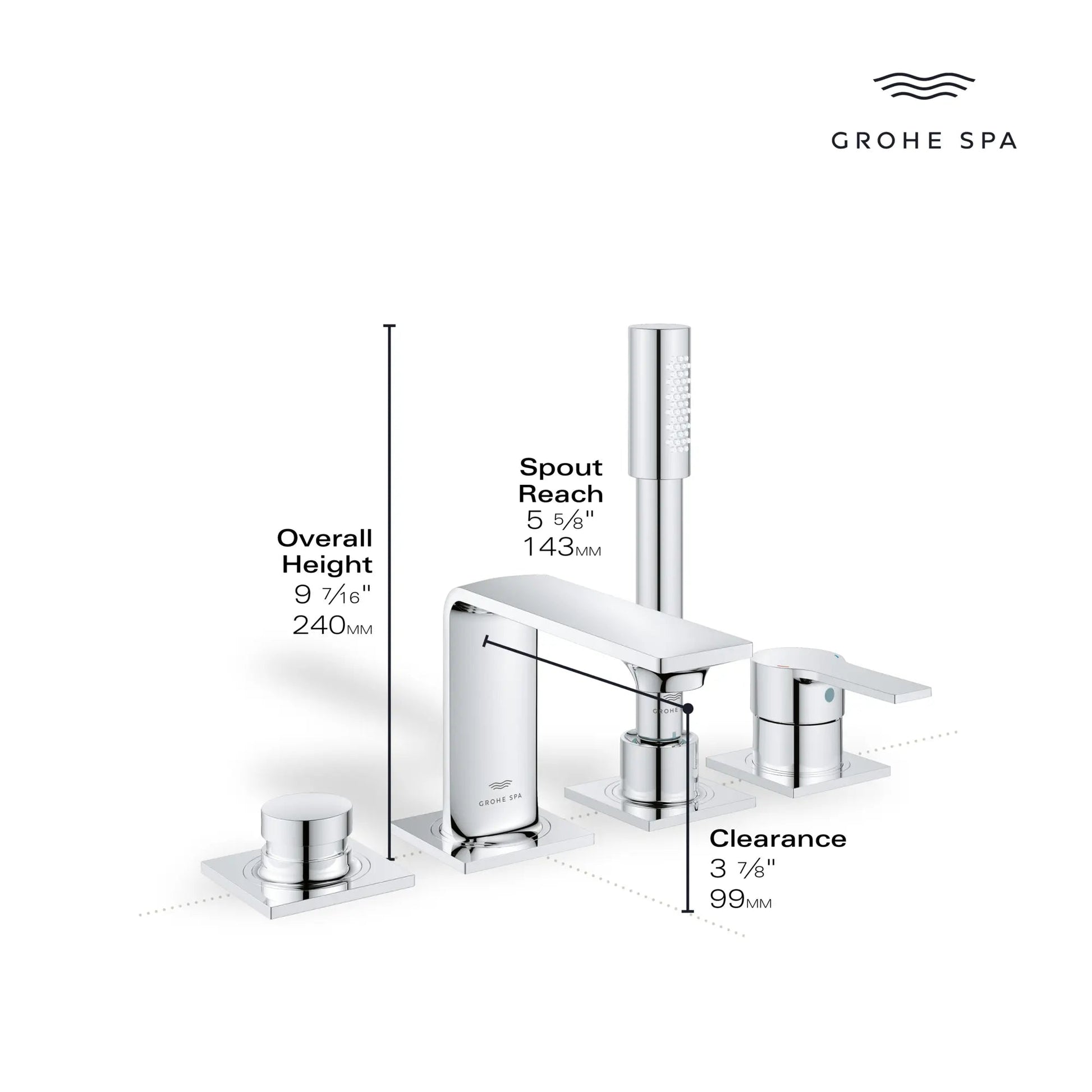 Grohe Allure 4-Hole Single-Handle StarLight Chrome Deck Mount Roman Tub Faucet With 1.75 GPM Hand Shower