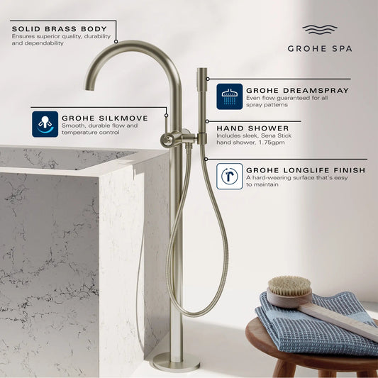 Grohe Atrio 1.75 GPM Single-Handle Freestanding Hard Graphite Tub Faucet With Hand Shower