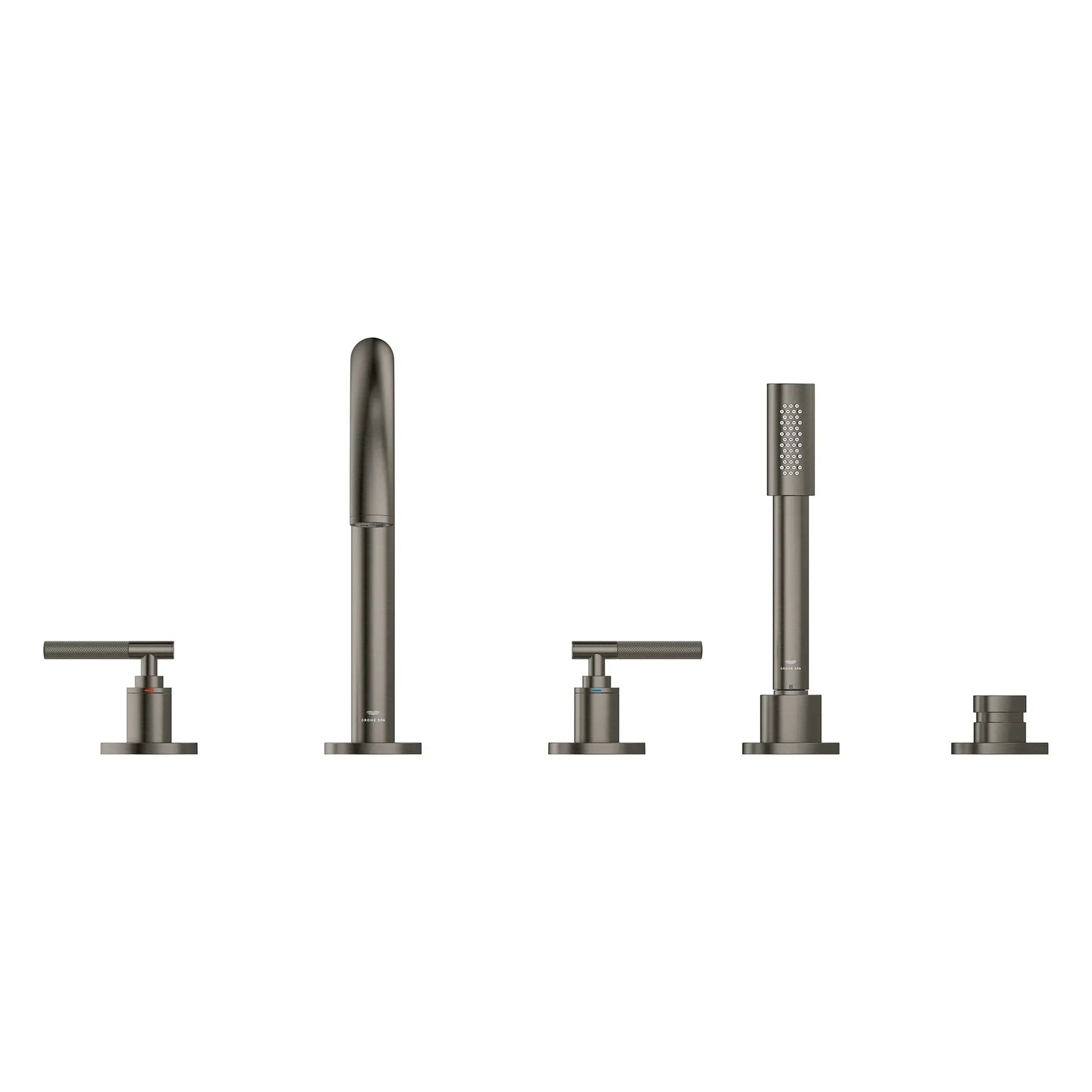 Grohe Atrio 5-Hole 2-Handle Brushed Hard Graphite Deck Mount Roman Tub Faucet Without Handles With 1.75 GPM Hand Shower