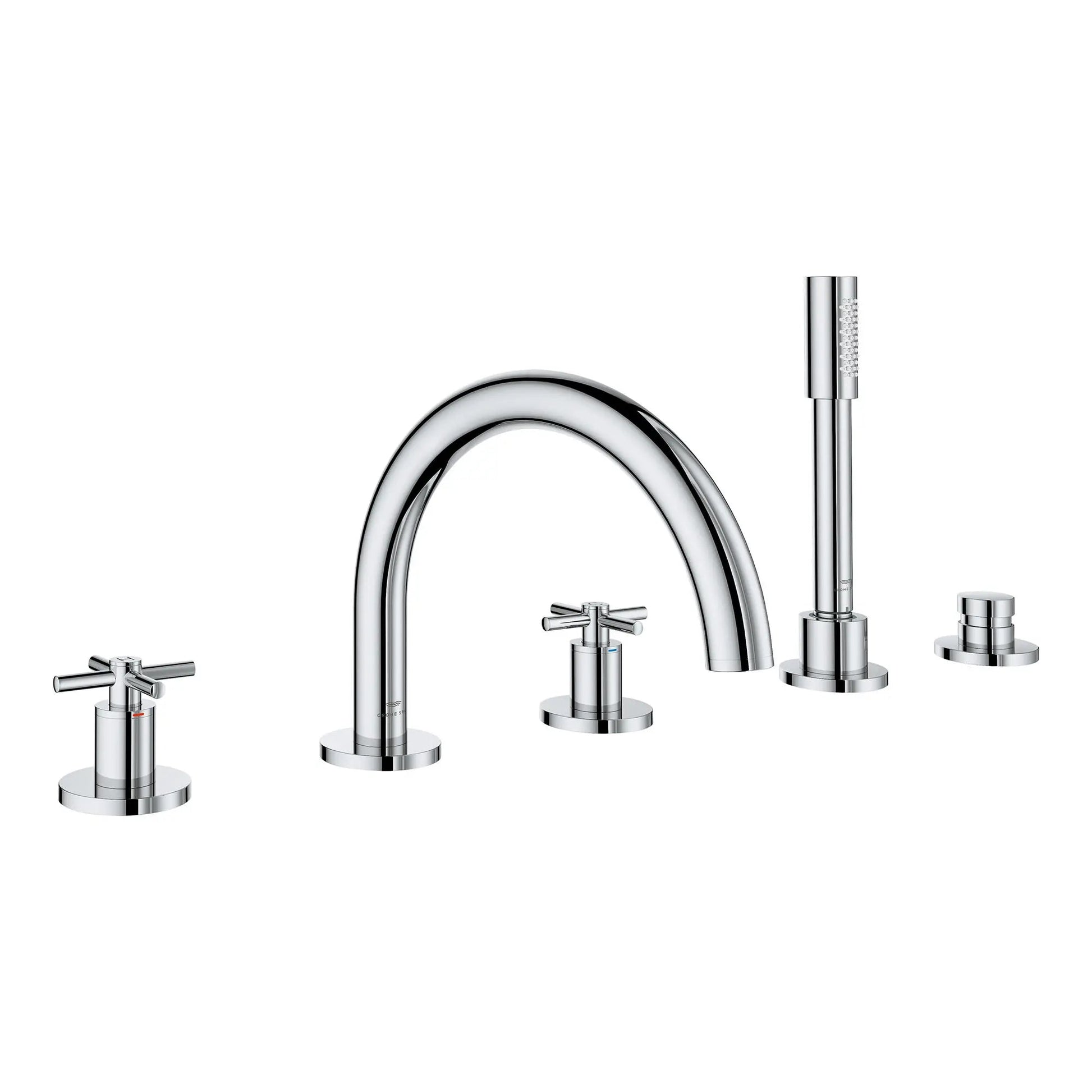 Grohe Atrio 5-Hole 2-Handle StarLight Chrome Deck Mount Roman Tub Faucet Without Handles With 1.75 GPM Hand Shower