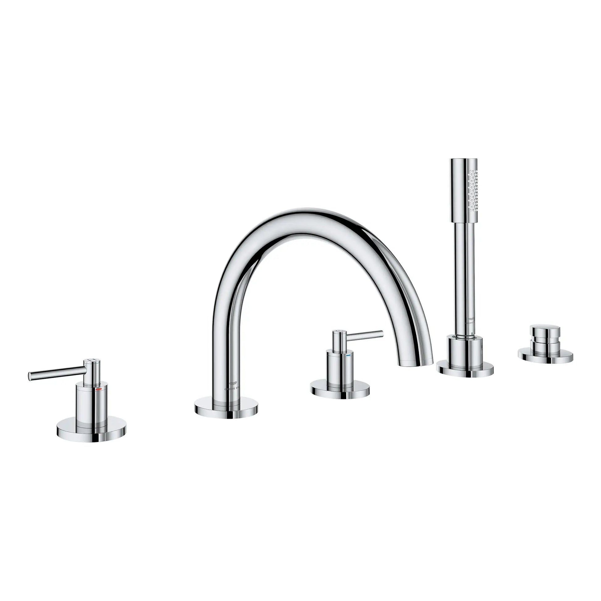 Grohe Atrio 5-Hole 2-Handle StarLight Chrome Deck Mount Roman Tub Faucet Without Handles With 1.75 GPM Hand Shower