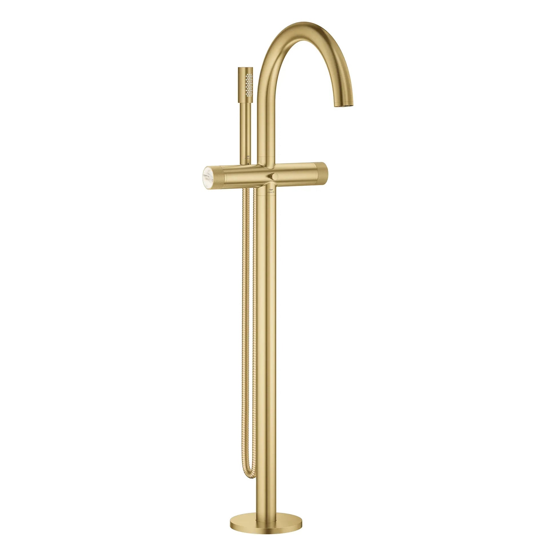Grohe Atrio Private Collection 2-Handle Freestanding Brushed Cool Sunrise Tub Filler With Knob Handles and 1.75 GPM Hand Shower