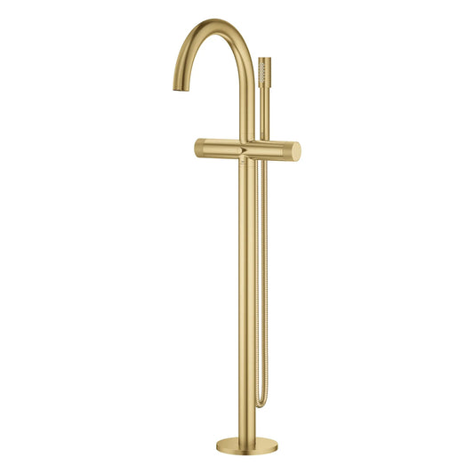 Grohe Atrio Private Collection 2-Handle Freestanding Brushed Cool Sunrise Tub Filler With Knob Handles and 1.75 GPM Hand Shower