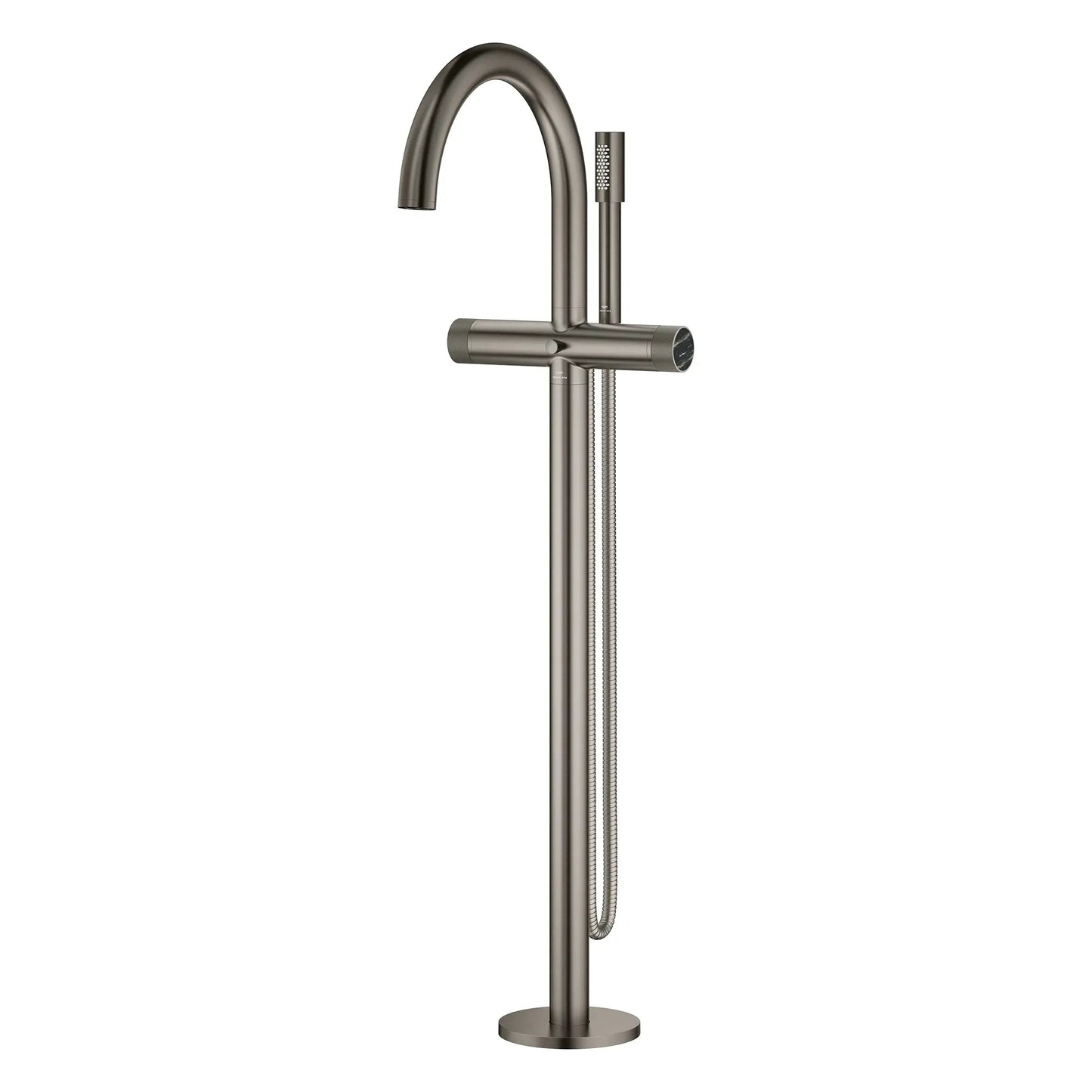 Grohe Atrio Private Collection 2-Handle Freestanding Brushed Hard Graphite Tub Filler With Knob Handles and 1.75 GPM Hand Shower
