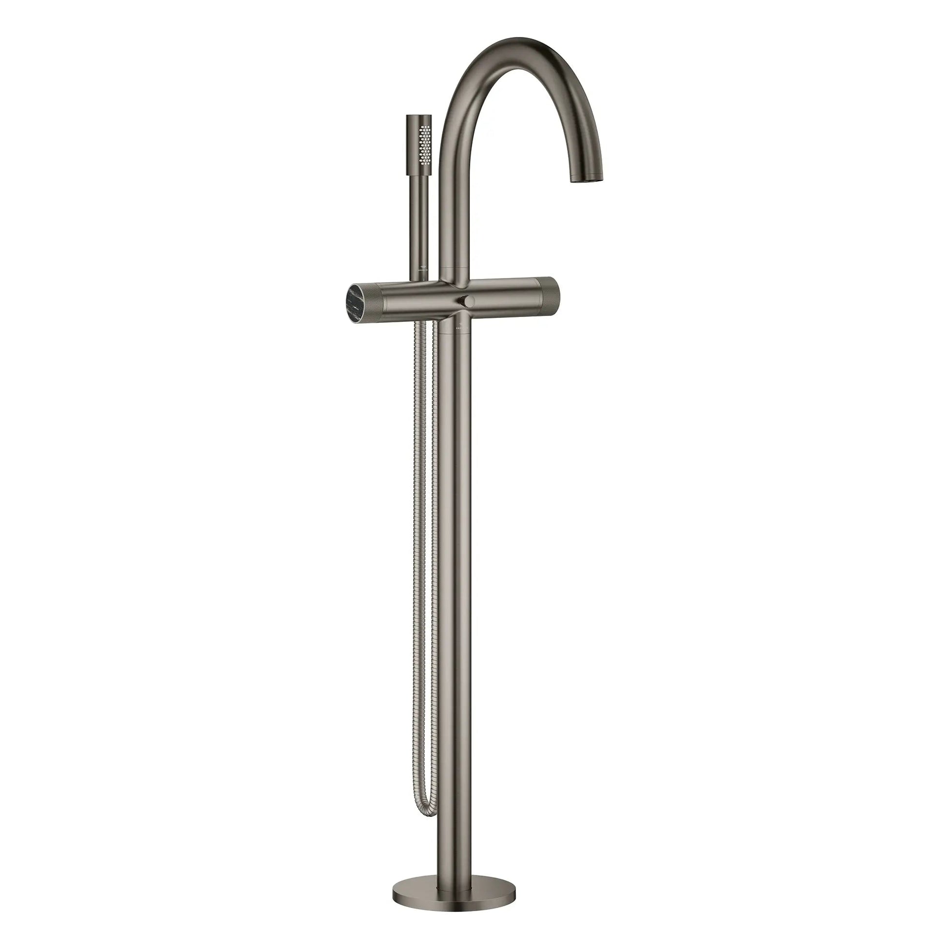 Grohe Atrio Private Collection 2-Handle Freestanding Brushed Hard Graphite Tub Filler With Knob Handles and 1.75 GPM Hand Shower