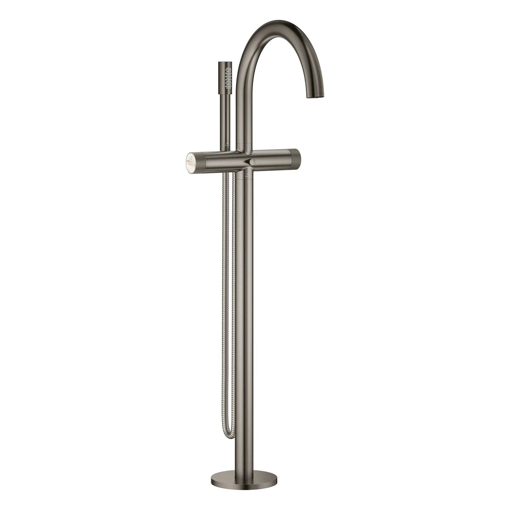 Grohe Atrio Private Collection 2-Handle Freestanding Brushed Hard Graphite Tub Filler With Knob Handles and 1.75 GPM Hand Shower