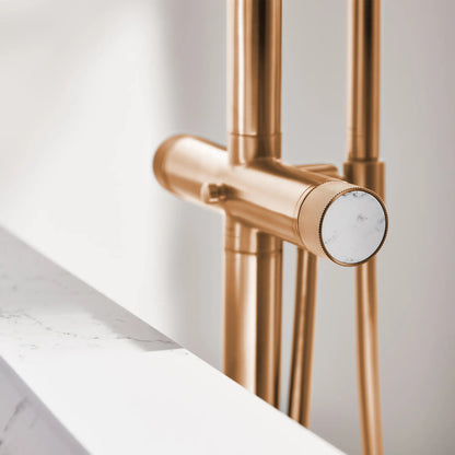 Grohe Atrio Private Collection 2-Handle Freestanding Brushed Warm Sunset Tub Filler With Knob Handles and 1.75 GPM Hand Shower