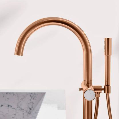 Grohe Atrio Private Collection 2-Handle Freestanding Brushed Warm Sunset Tub Filler With Knob Handles and 1.75 GPM Hand Shower