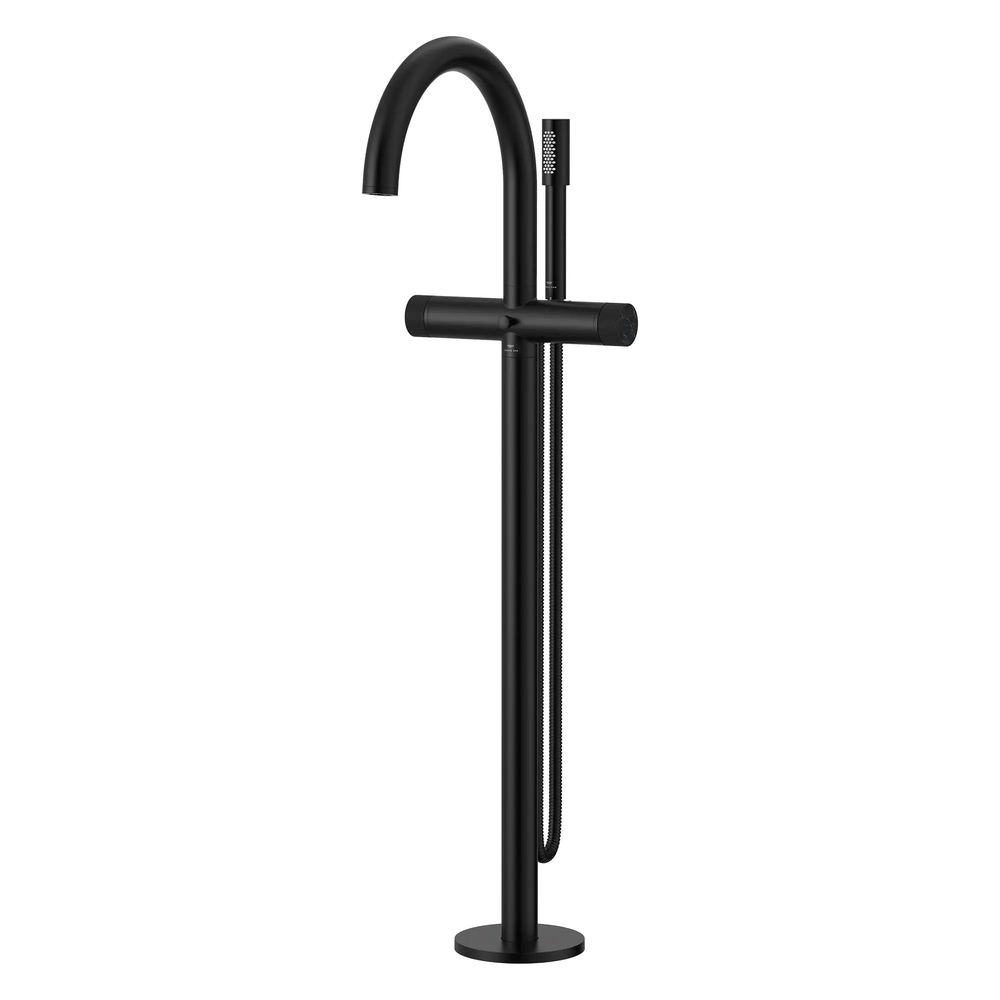 Grohe Atrio Private Collection 2-Handle Freestanding Matte Black Tub Filler With Knob Handles and 1.75 GPM Hand Shower