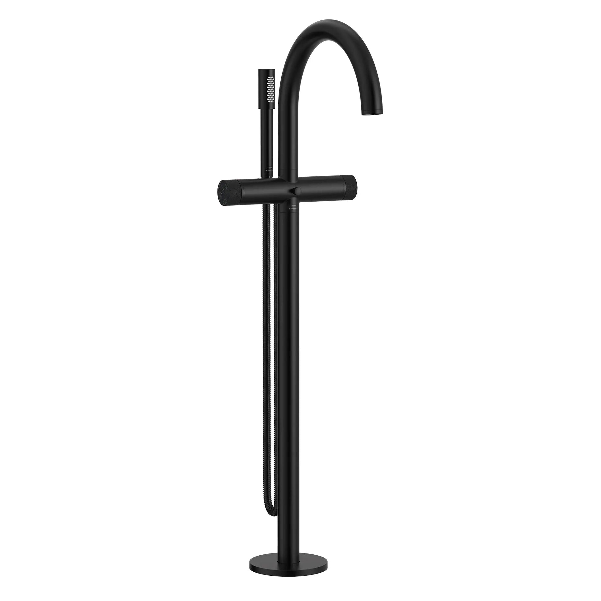 Grohe Atrio Private Collection 2-Handle Freestanding Matte Black Tub Filler With Knob Handles and 1.75 GPM Hand Shower