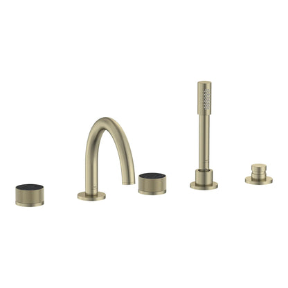 Grohe Atrio Private Collection 5-Hole 2-Handle Deckmount Brushed Nickel Infinity Tub Filler With Knob Handles With 1.75 GPM Hand Shower