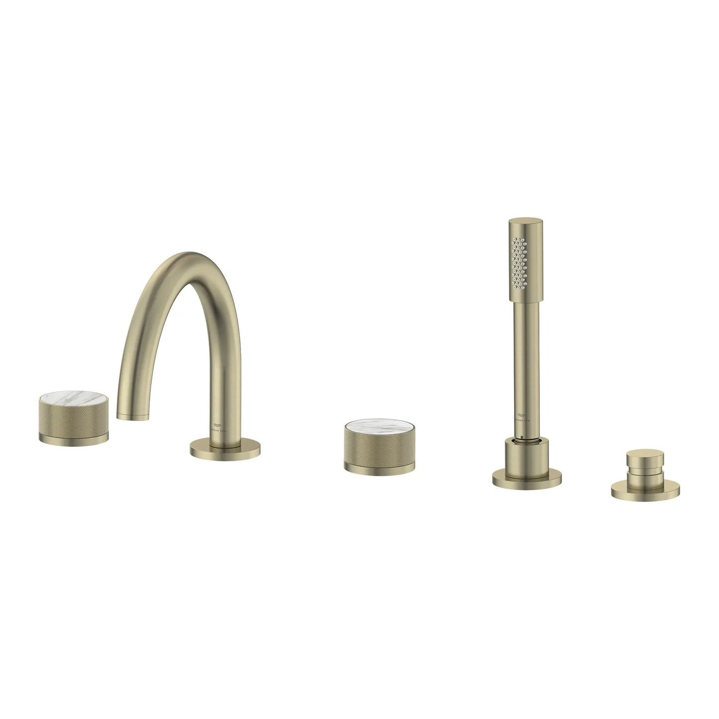 Grohe Atrio Private Collection 5-Hole 2-Handle Deckmount Brushed Nickel Infinity Tub Filler With Knob Handles With 1.75 GPM Hand Shower