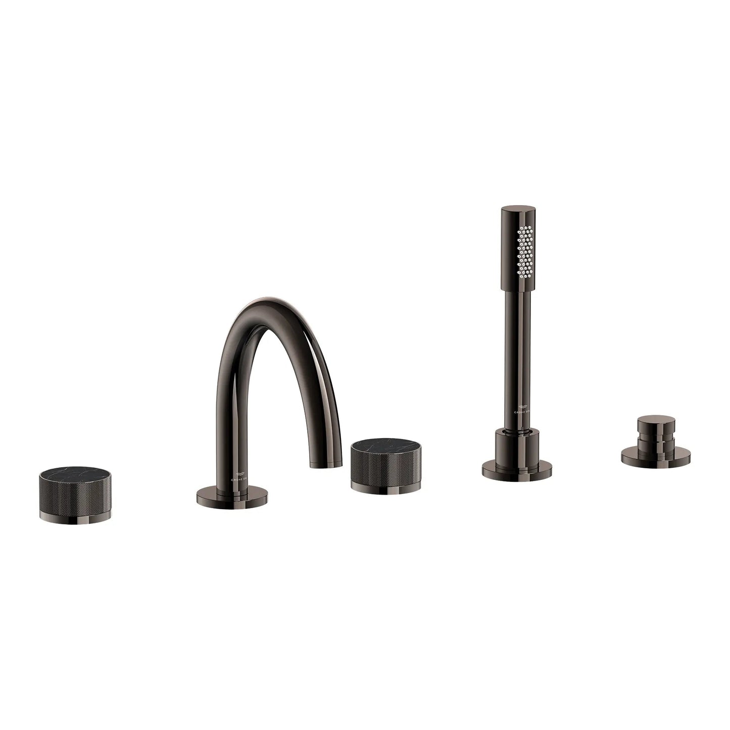 Grohe Atrio Private Collection 5-Hole 2-Handle Deckmount Hard Graphite Tub Filler With Knob Handles With 1.75 GPM Hand Shower