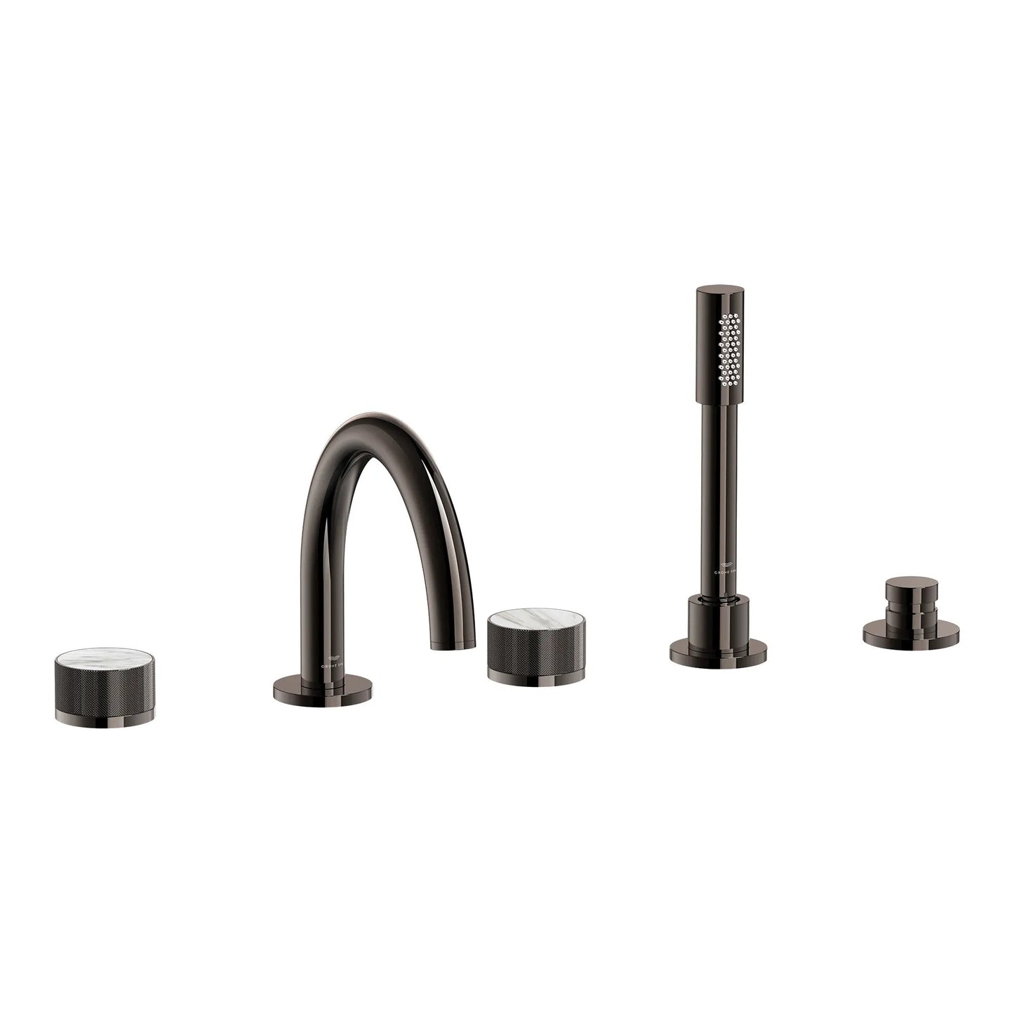 Grohe Atrio Private Collection 5-Hole 2-Handle Deckmount Hard Graphite Tub Filler With Knob Handles With 1.75 GPM Hand Shower