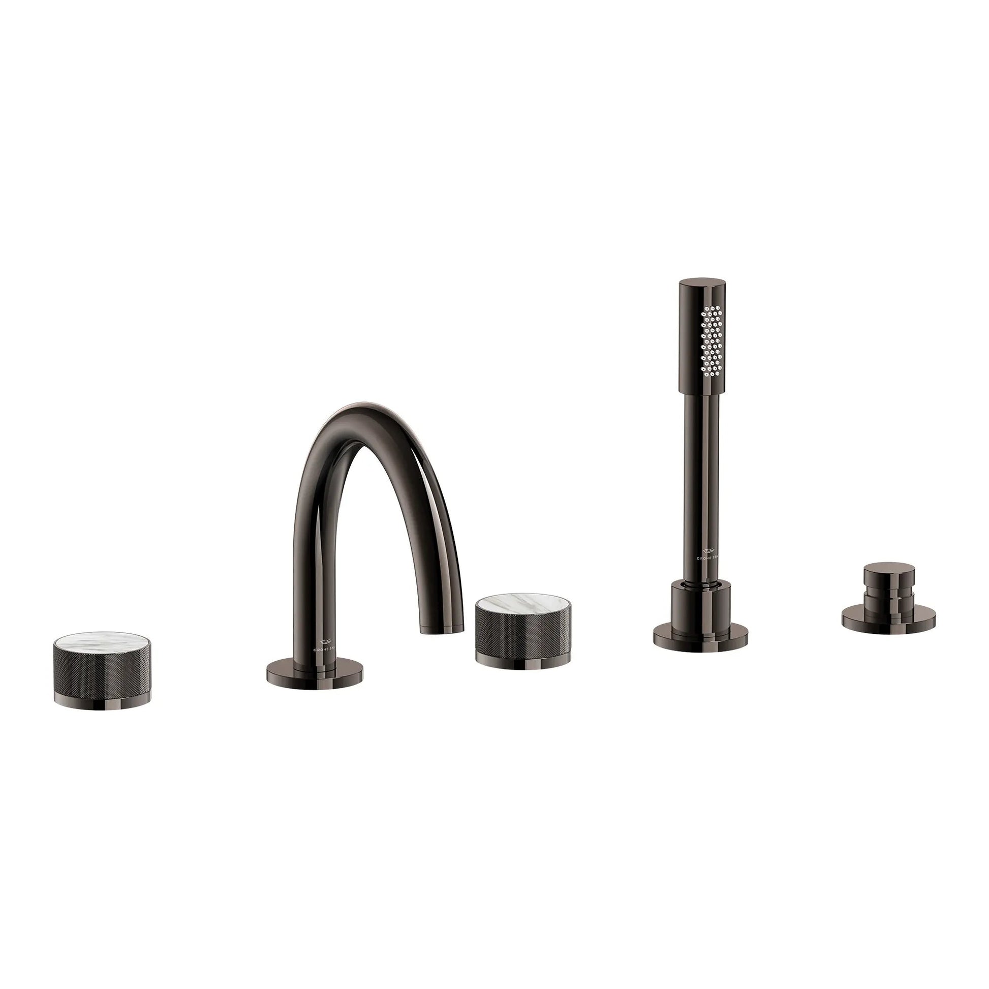 Grohe Atrio Private Collection 5-Hole 2-Handle Deckmount Hard Graphite Tub Filler With Knob Handles With 1.75 GPM Hand Shower