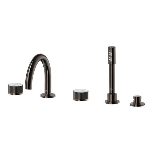 Grohe Atrio Private Collection 5-Hole 2-Handle Deckmount Hard Graphite Tub Filler With Knob Handles With 1.75 GPM Hand Shower