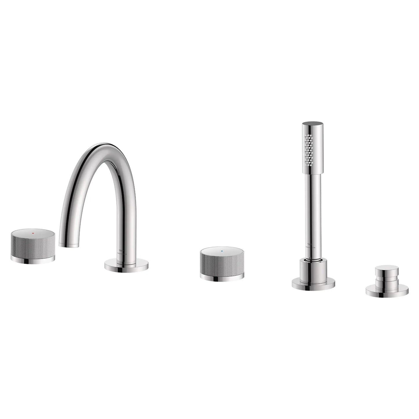 Grohe Atrio Private Collection 5-Hole 2-Handle Deckmount StarLight Chrome Tub Filler With Knob Handles With 1.75 GPM Hand Shower