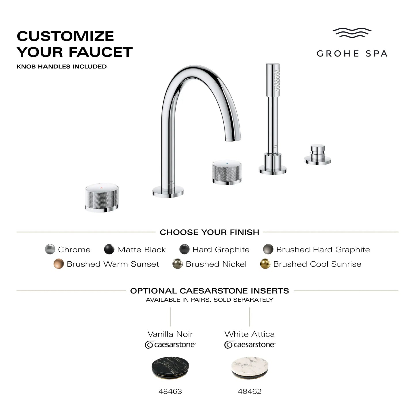 Grohe Atrio Private Collection 5-Hole 2-Handle Deckmount StarLight Chrome Tub Filler With Knob Handles With 1.75 GPM Hand Shower
