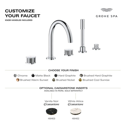 Grohe Atrio Private Collection 5-Hole 2-Handle Deckmount StarLight Chrome Tub Filler With Knob Handles With 1.75 GPM Hand Shower