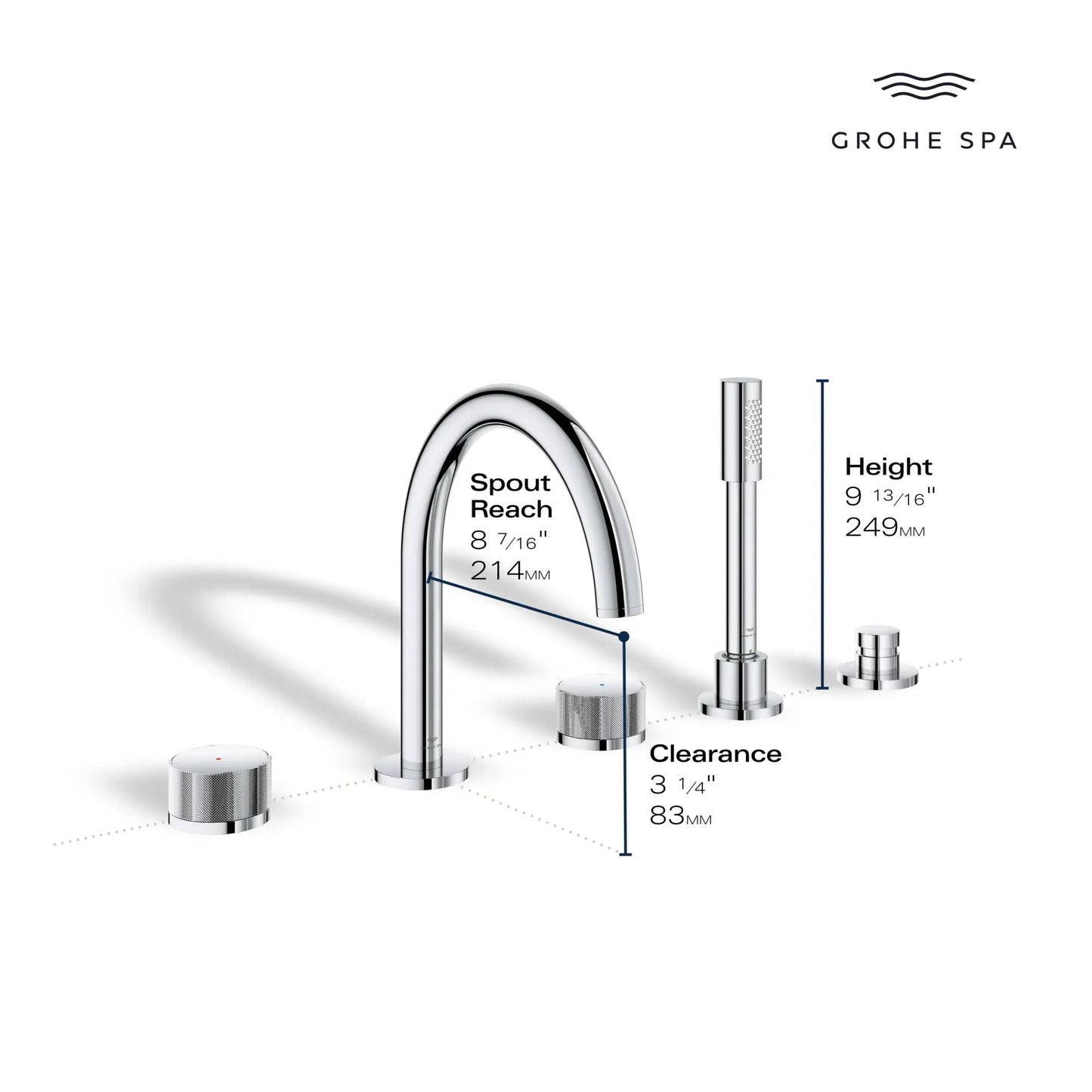 Grohe Atrio Private Collection 5-Hole 2-Handle Deckmount StarLight Chrome Tub Filler With Knob Handles With 1.75 GPM Hand Shower