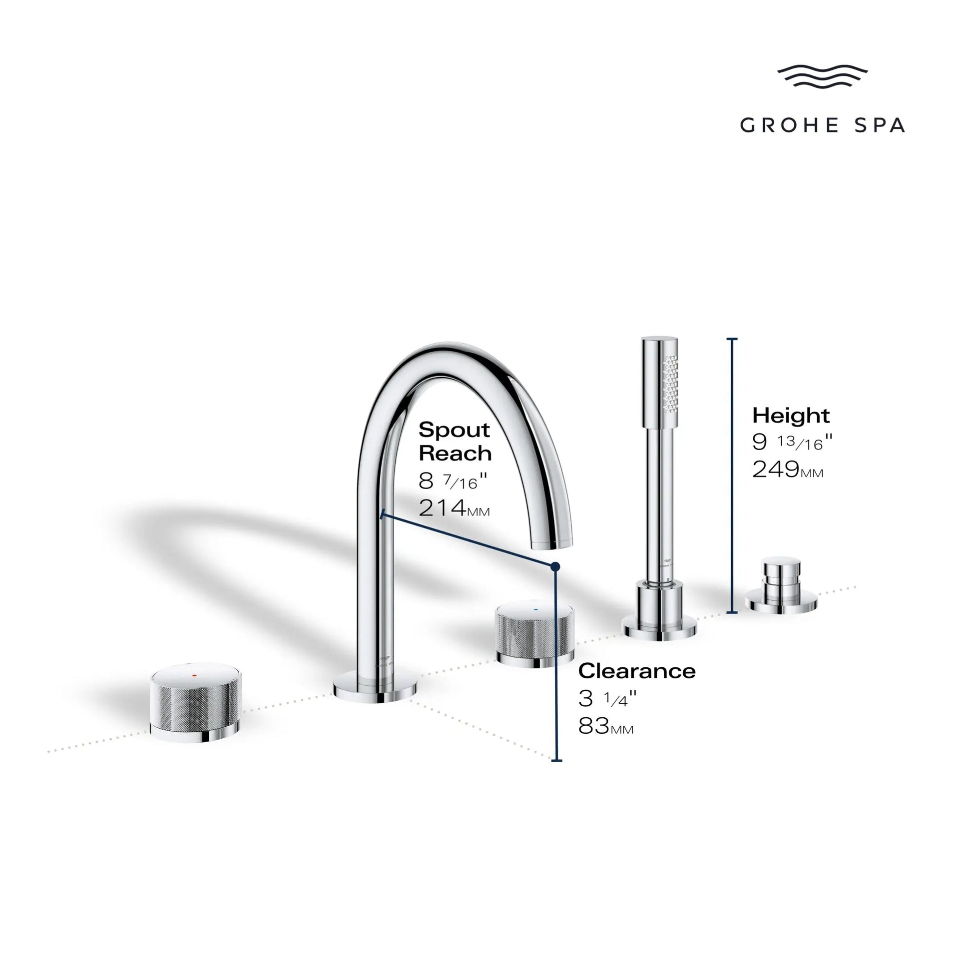 Grohe Atrio Private Collection 5-Hole 2-Handle Deckmount StarLight Chrome Tub Filler With Knob Handles With 1.75 GPM Hand Shower