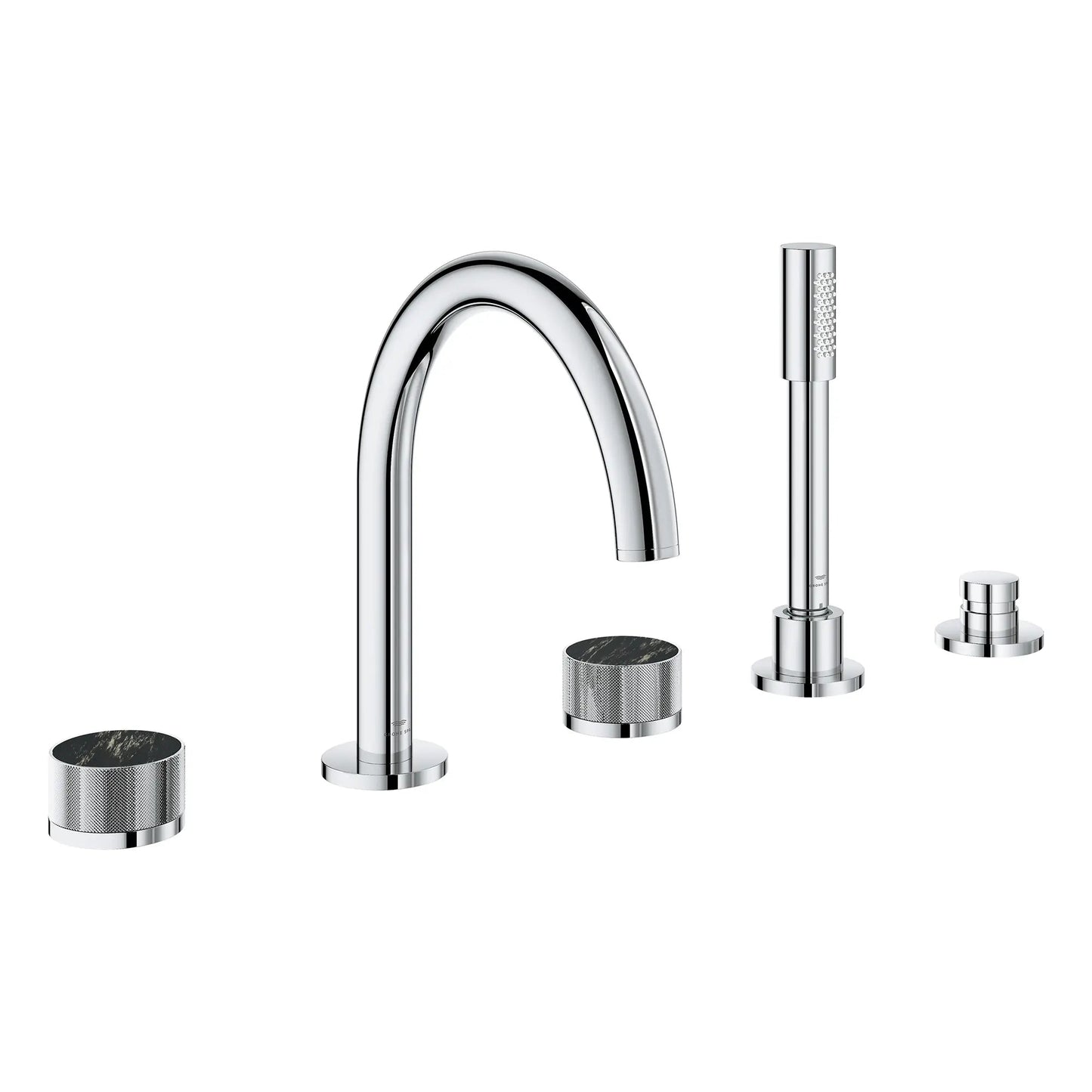 Grohe Atrio Private Collection 5-Hole 2-Handle Deckmount StarLight Chrome Tub Filler With Knob Handles With 1.75 GPM Hand Shower