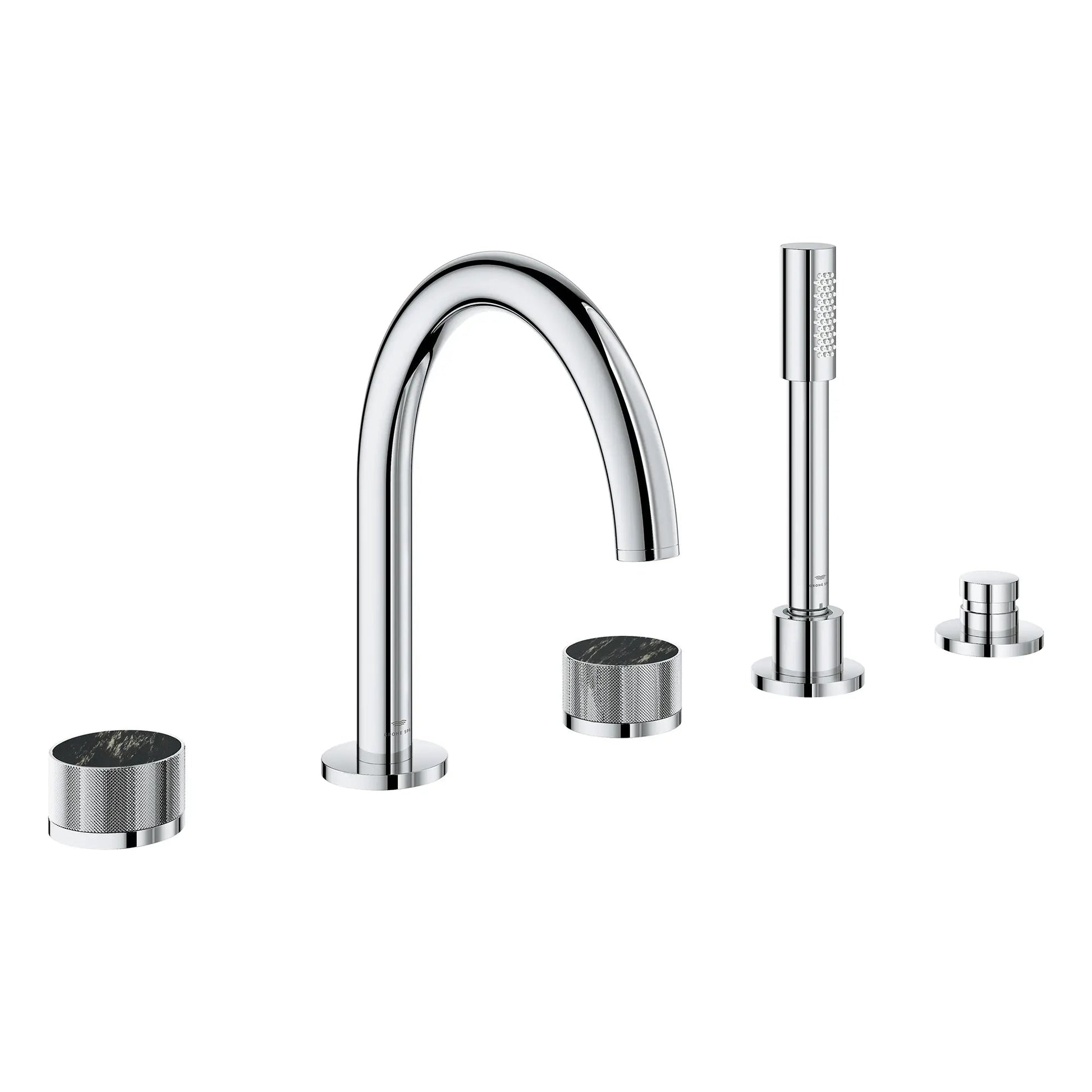 Grohe Atrio Private Collection 5-Hole 2-Handle Deckmount StarLight Chrome Tub Filler With Knob Handles With 1.75 GPM Hand Shower