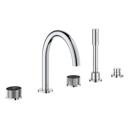 Grohe Atrio Private Collection 5-Hole 2-Handle Deckmount StarLight Chrome Tub Filler With Knob Handles With 1.75 GPM Hand Shower